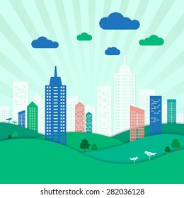 City background paper cut vector
