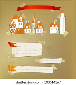 city background and paper labels for text