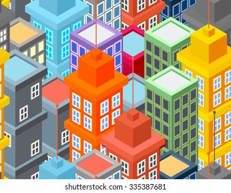 City Background Pattern with Multicolored Skyscrapers