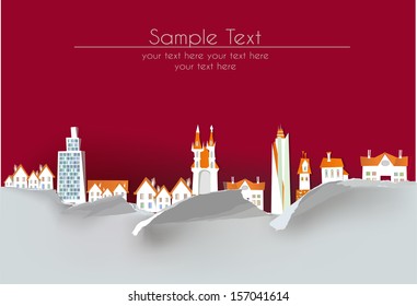 city background with ripped paper