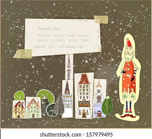 City background with Santa