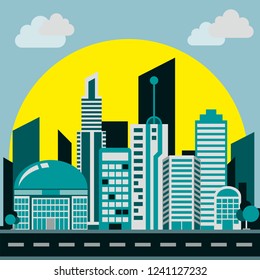 city background smooth color, flat design, vector illustration.