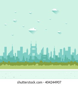 City background. Urban landscape in flat design. Vector colorful illustration