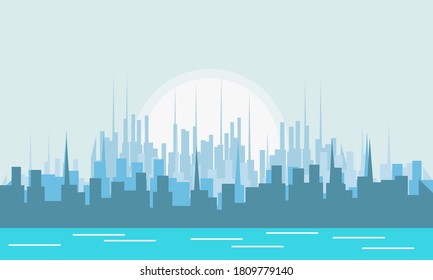 City background vector flat illustration design landscape side view
