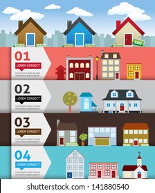 City banenr retro illustration with colorful icons