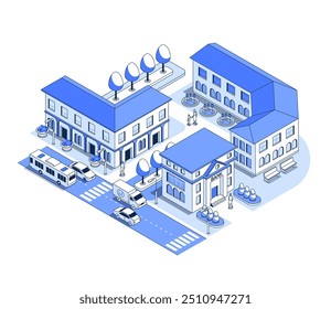 City bank and municipal buildings - vector isometric illustration