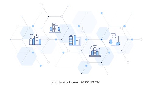 City Banner Vector Illustration with Icon Style in Between. Line Duotone icon. Containing. smart city, building, city.