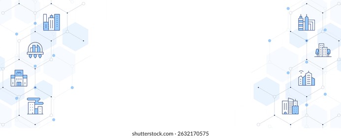 City Banner Vector Illustration with Two-sided Icon Style. Line Duotone icon. Containing. city, architecture and city, skyscraper, smart city, building.