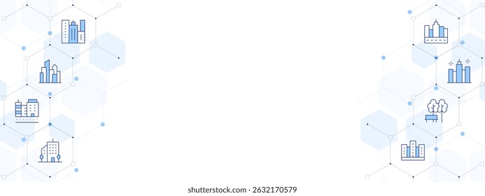 City Banner Vector Illustration with Two-sided Icon Style. Line Duotone icon. Containing. city, cityscape, office building, park.