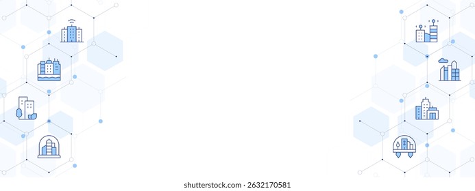 City Banner Vector Illustration with Two-sided Icon Style. Line Duotone icon. Containing. smart city, city, skyline.