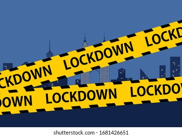 City barricaded tape with lockdown word illustration vector