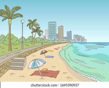 City beach graphic color city landscape sketch illustration vector