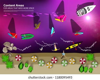 city beach at night with boats and kite surfing top view