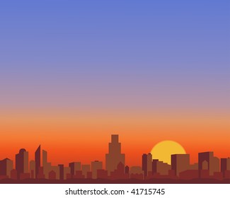 City in beams of the coming sun.