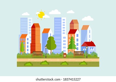 City and beautiful park vector
