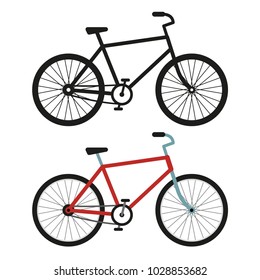 City bicycle. Black and white silhouette and color vector image.