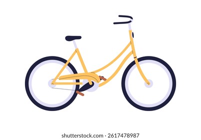 City bicycle, modern urban commuter bike. Eco-friendly transport for travel, commuting. Cycle vehicle, wheels and frame side view. Flat graphic vector illustration isolated on white background