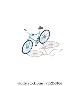 City bicycle with thin blue frame and leather seat isolated isometric 3d vector illustration on white background. Eco friendly simple vehicle.