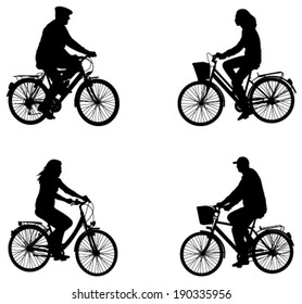 city bicyclists silhouettes