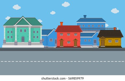 City with big house landscape vector illustration