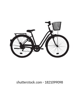 City bike for adults. Vector silhouette illustration on white background