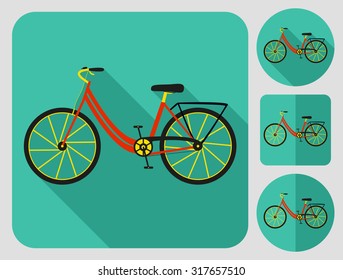 City bike icon. Flat long shadow design. Bicycle icons series.