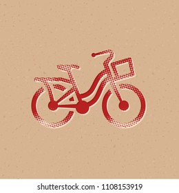 City bike icon in halftone style. Grunge background vector illustration.