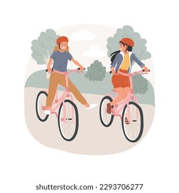 City bike isolated cartoon vector illustration  Girls riding bike in park  hanging out and teens outdoor  cycling leisure time  friends communication  urban people lifestyle vector cartoon 