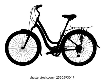 City bike silhouette isolated on white background. Side view. Vector illustration.