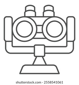 City binoculars on stand thin line icon, optical equipment concept. Vector graphics. Landscapr view looking lens sign on white background, outline style icon for mobile or web design