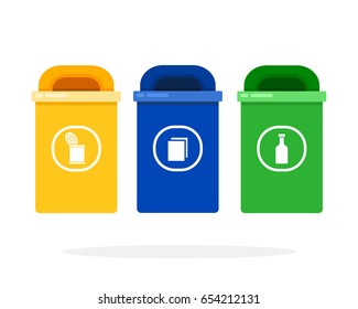 City bins for trash sorting vector flat material design isolated on white