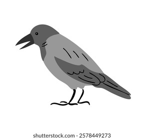 City bird hooded crow. Flying feathered. Animals, nature and ornithology. Cartoon vector illustration isolated on white background