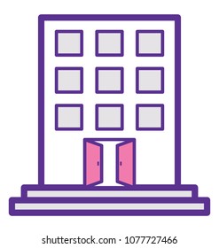 
A city block building with open door
