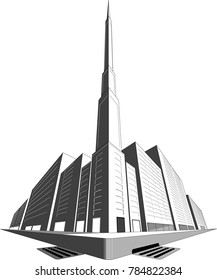 A city block in perspective view.