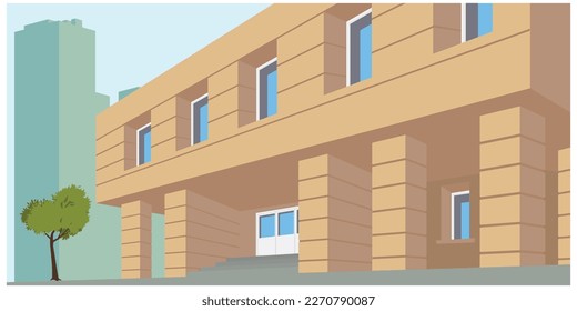 City block. Urban roads. Houses and city streets. Illustration concept template for website, web landing page, banner, presentation, social, poster, promotion or print media.