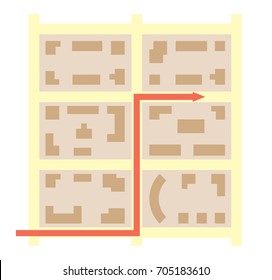 city blocks and arrow that showing direction - vector map. Graphic illustration as template infographics and silhouette for travel theme