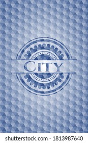 City blue badge with geometric pattern background. Vector Illustration. Detailed. 