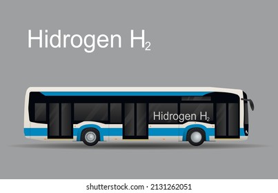 City blue hydrogen bus. Flat vector illustration.