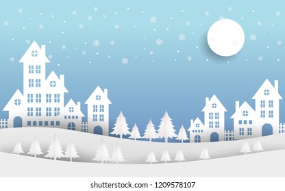 The city and blue sky with winter weather. vector illustration