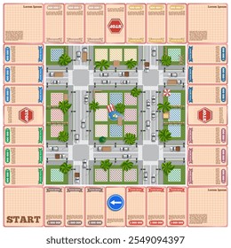 City. Board game. View from above. Vector illustration.