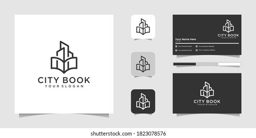 City book or home book line art logo template and business card