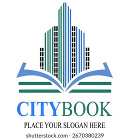 City book vector logo template. This design use building symbol. Suitable for education.
