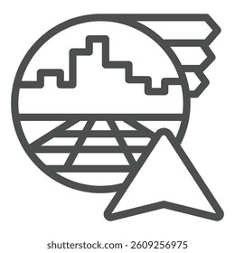 City and bookmarks with navigation cursor line icon, neural dataset concept. Vector graphics. Map data visualization sign on white background, outline style icon for mobile or web design