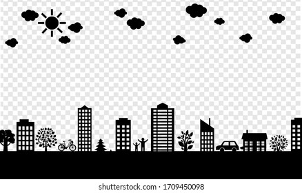 City Border Isolated Transparent Background, Vector Illustration