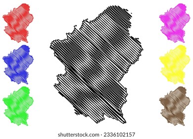 City, borough, unitary authority area of Milton Keynes (United Kingdom of Great Britain and Northern Ireland, ceremonial county Buckinghamshire, Bucks, England) map vector, scribble sketch map