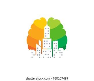 City Brain Icon Logo Design Element