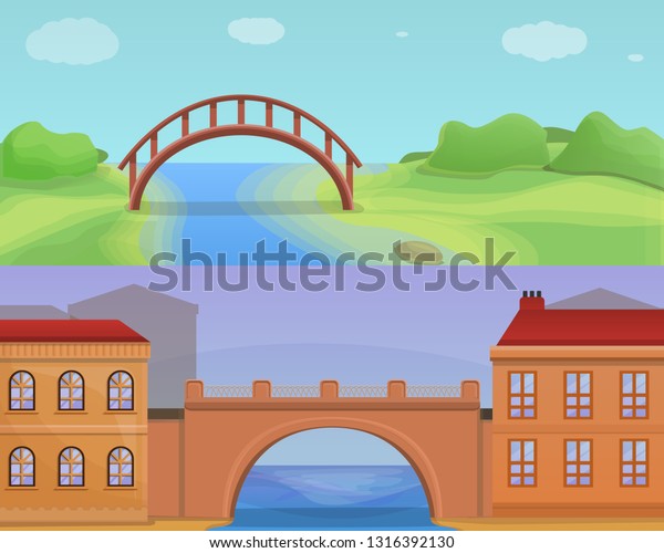 City bridges banner set.
Cartoon illustration of city bridges vector banner set for web
design