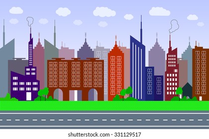 City with bright colored houses