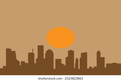 city brown houses orange sun