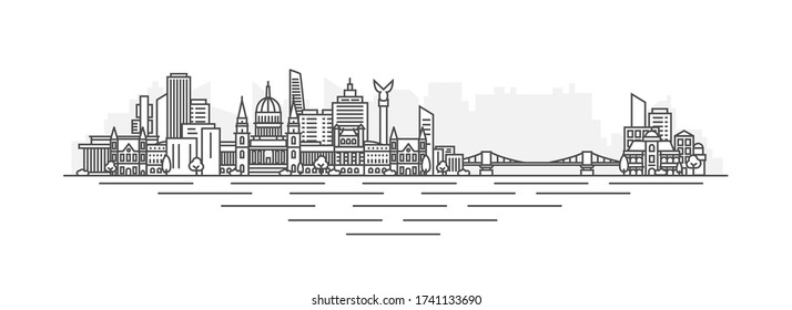 City of Budapest, Hungary architecture line skyline illustration. Linear vector cityscape with famous landmarks, city sights, design icons, with editable strokes isolated on white background.